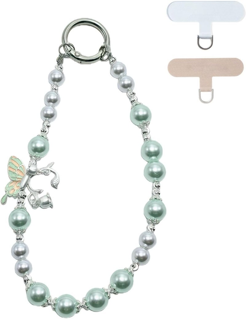KEESOO Store Korean-Style Pearl Butterfly Phone Charm - Luxe Hands-Free Elegance, Universally Compatible with iPhone & Android, Radiating Timeless Charm, Light Green - Image 1